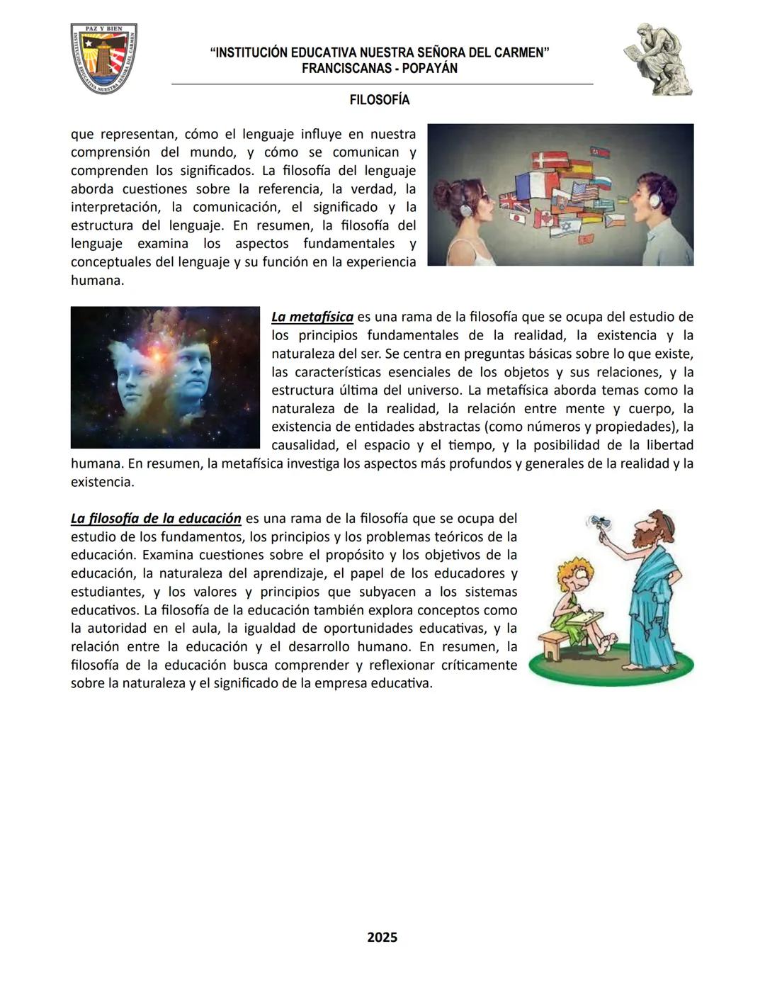 "INSTITUCIÓN EDUCATIVA NUESTRA SEÑORA DEL CARMEN"
FRANCISCANAS - POPAYÁN
FILOSOFÍA
RAMAS DE LA FILOSOFÍA
Ideas
A
Cavity
La epistemología es