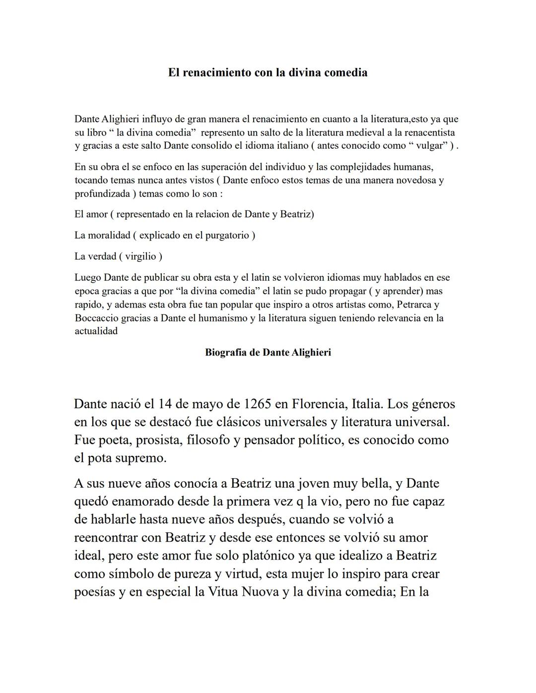 La Divina Comedia
Dante Alighieri Tabla de contenido
- Renacimiento y la divina comedia
- Biografia de Dante Alighieri
- Contexto
- Resumen