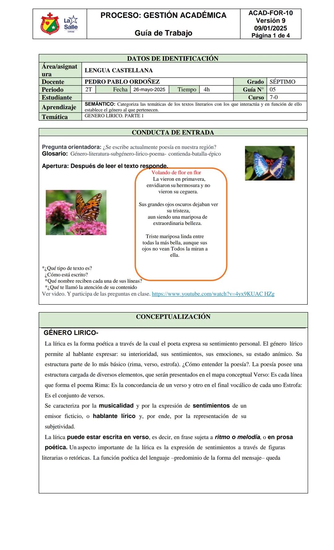 # PROCESO: GESTIÓN ACADÉMICA
# Guía de Trabajo
# DATOS DE IDENTIFICACIÓN
ACAD-FOR-10
Versión 9
09/01/2025
Página 1 de 4
| Área/asignatura