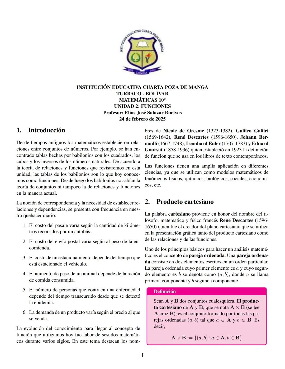 # 1. Introducción
Desde tiempos antiguos los matemáticos establecieron relaciones entre conjuntos de números. Por ejemplo, se han encontrad