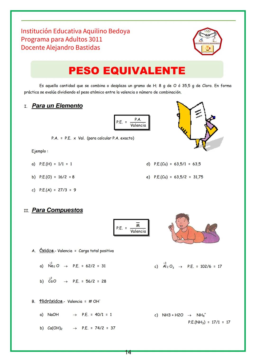 Institución Educativa Aquilino Bedoya
Programa para Adultos 3011
Docente Alejandro Bastidas
REACCIONES QUÍMICAS II
Balance de Ecuaciones Quí