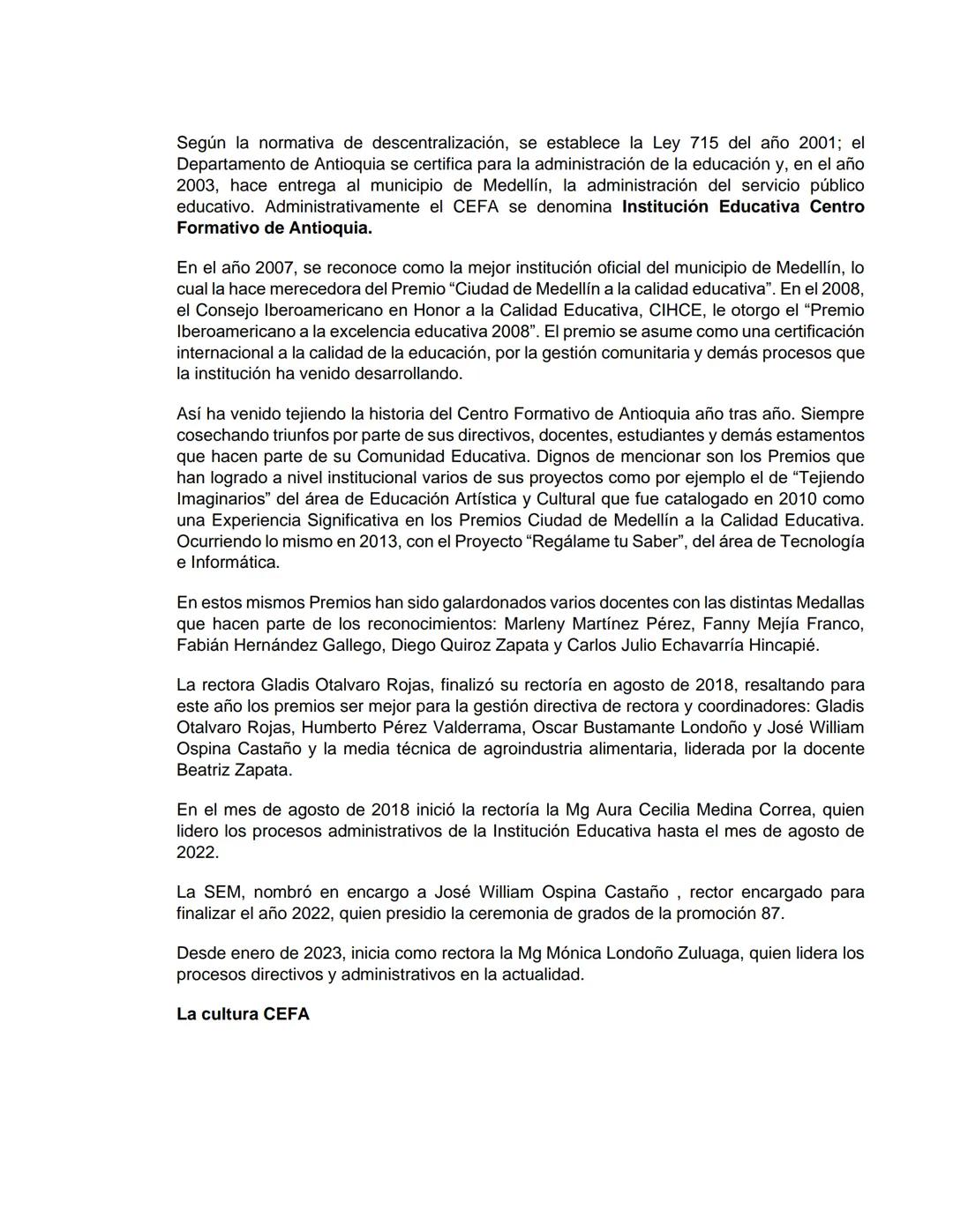PEI
(PROYECTO EDUCATIVO INSTITUCIONAL)
LUCEAT
CEFA
LUX
VESTRA
INSTITUCIÓN EDUCATIVA CENTRO FORMATIVO DE ANTIOQUIA
CEFA
UN COLEGIO DE CIUDAD