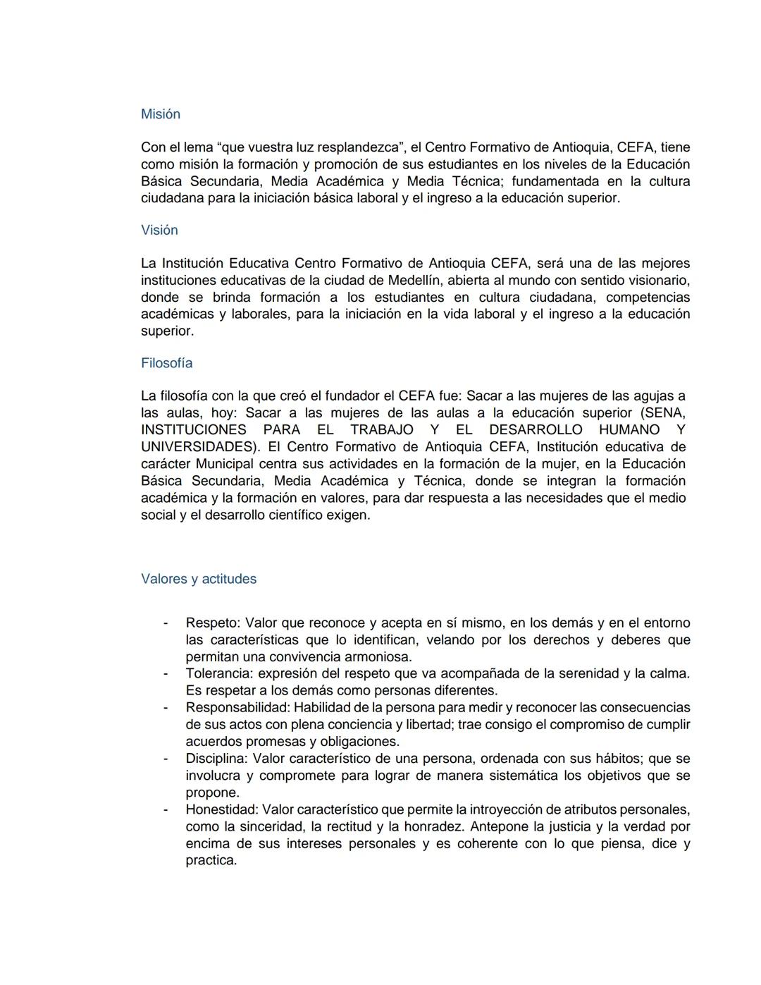 PEI
(PROYECTO EDUCATIVO INSTITUCIONAL)
LUCEAT
CEFA
LUX
VESTRA
INSTITUCIÓN EDUCATIVA CENTRO FORMATIVO DE ANTIOQUIA
CEFA
UN COLEGIO DE CIUDAD