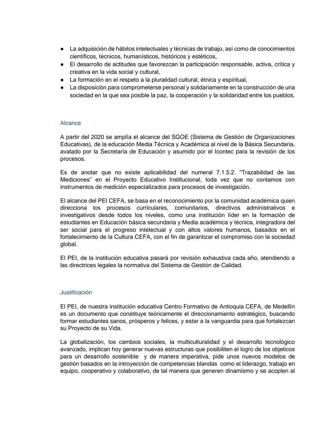 PEI
(PROYECTO EDUCATIVO INSTITUCIONAL)
LUCEAT
CEFA
LUX
VESTRA
INSTITUCIÓN EDUCATIVA CENTRO FORMATIVO DE ANTIOQUIA
CEFA
UN COLEGIO DE CIUDAD