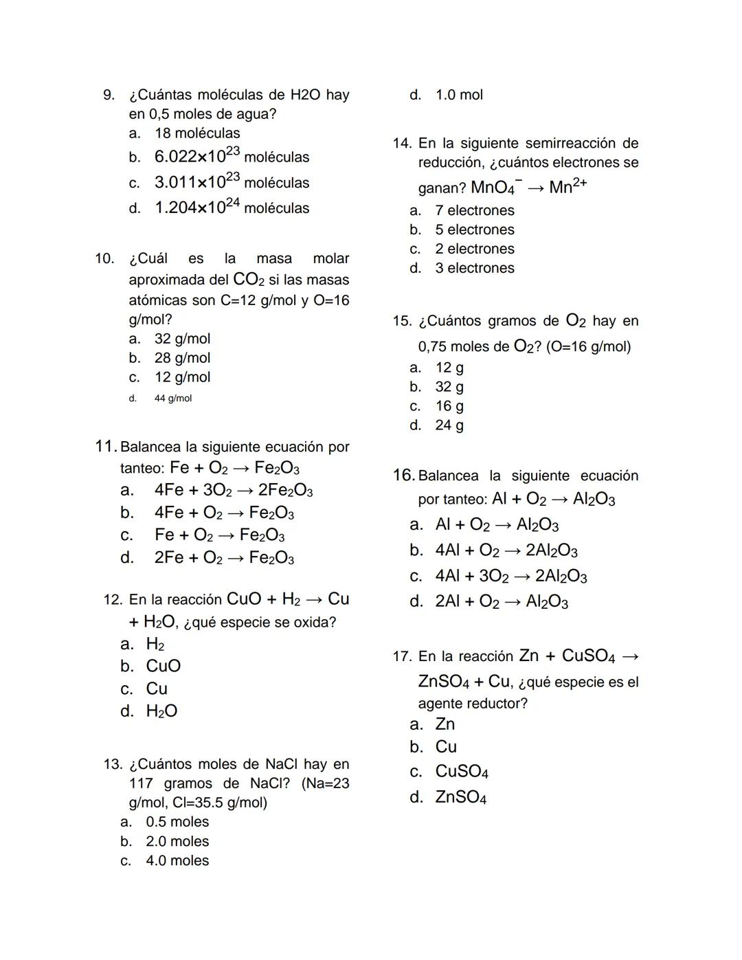 TALLER DE RECUPERACION DE
QUIMICA
GRADO 11
Entregar en hojas
SUSTENTAR LAS RESPUESTAS
1. ¿Cuál es la ley que fundamenta el
balanceo
de ecuac