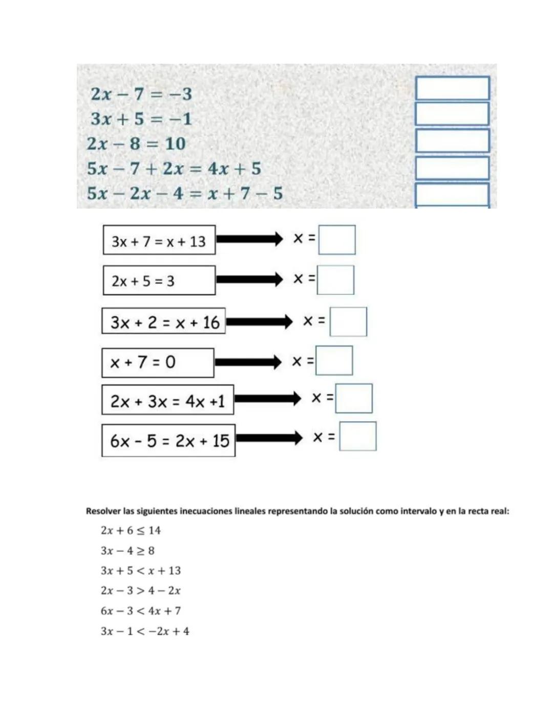 Ecuaciones e
inecuaciones
y = 2x + 3
3x - 4 < 7
PLAN DE MEJORAMIENTO
MATEMÀTICAS
+ =x
+-
RECUERDA QUE LOS EJERCICIOS DEBEN TENER PROCEDIMIE