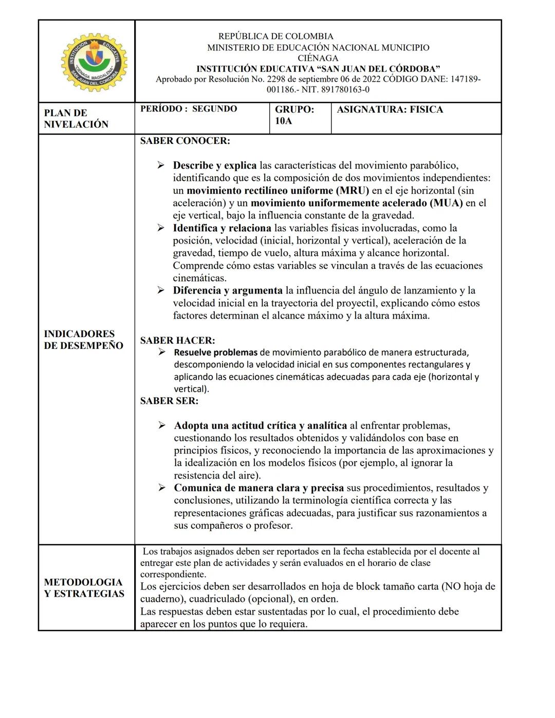 ## REPÚBLICA DE COLOMBIA
## MINISTERIO DE EDUCACIÓN NACIONAL MUNICIPIO
## CIÉNAGA
## INSTITUCIÓN EDUCATIVA "SAN JUAN DEL CÓRDOBA"
Aprobado p