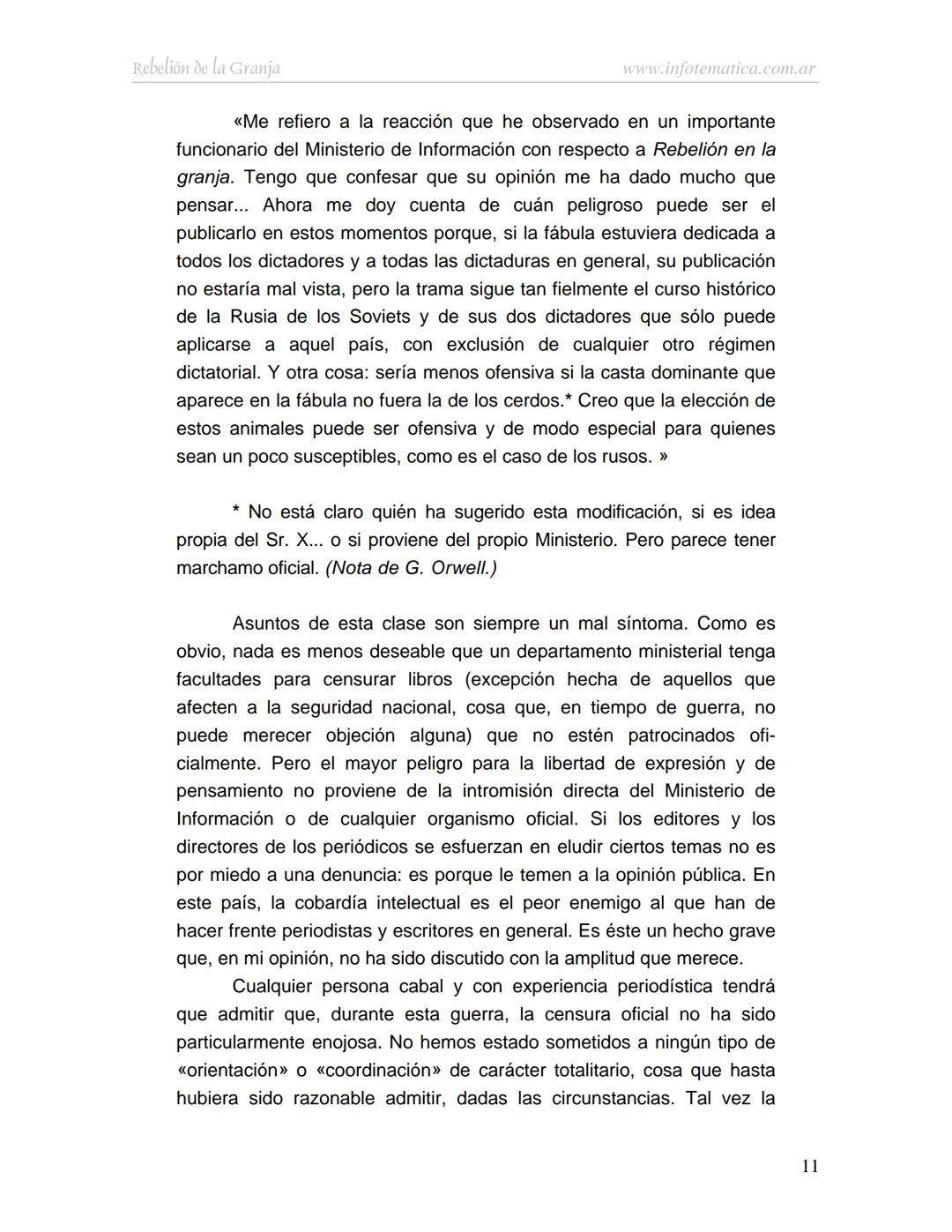 George Orwell
REBELIÓN DE LA
GRANJA
www.infotematica.com.ar Texto de dominio público.
Este texto digital es de DOMINIO PÚBLICO en Argentin
