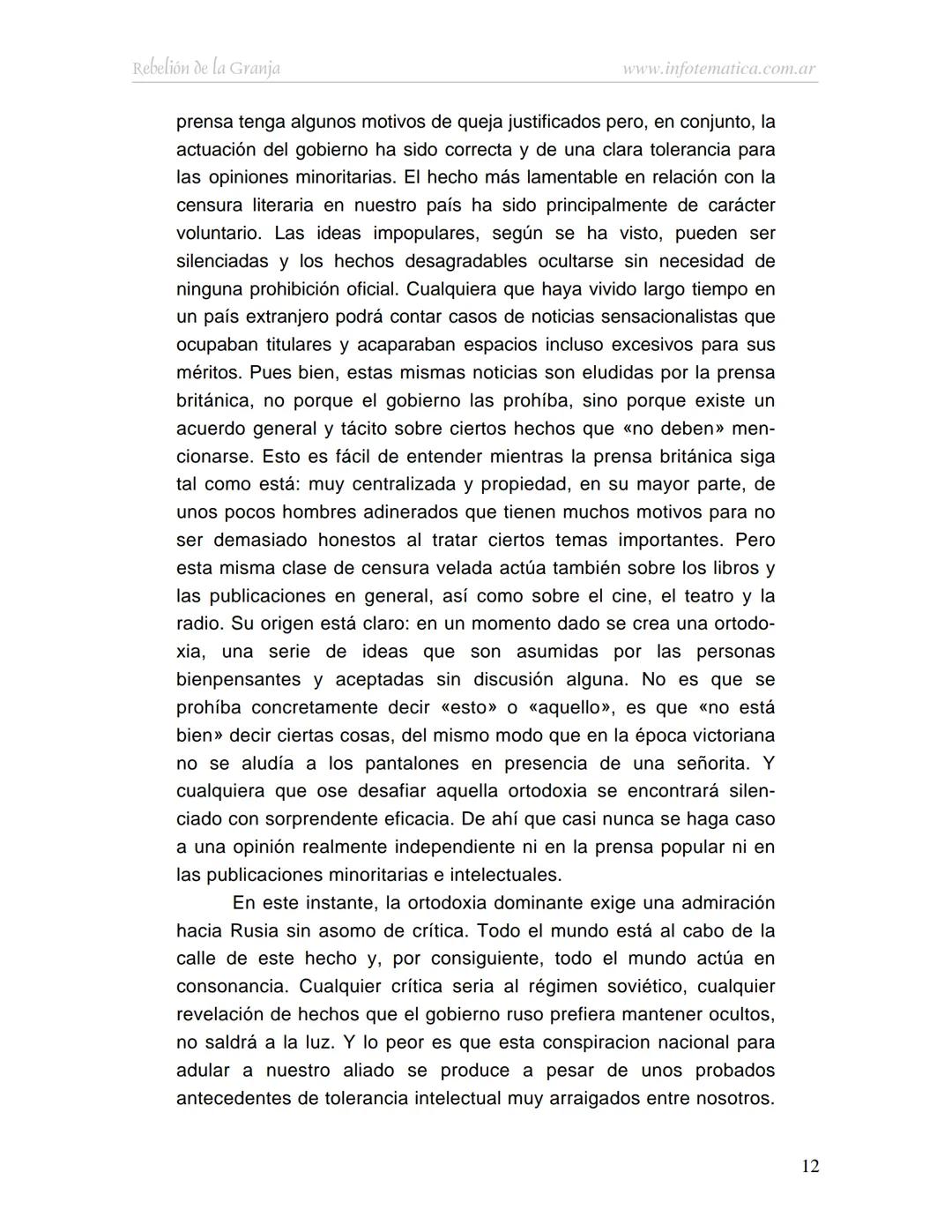 George Orwell
REBELIÓN DE LA
GRANJA
www.infotematica.com.ar Texto de dominio público.
Este texto digital es de DOMINIO PÚBLICO en Argentin