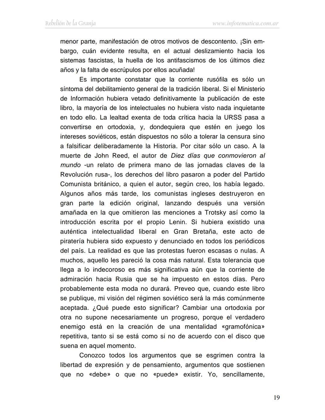 George Orwell
REBELIÓN DE LA
GRANJA
www.infotematica.com.ar Texto de dominio público.
Este texto digital es de DOMINIO PÚBLICO en Argentin