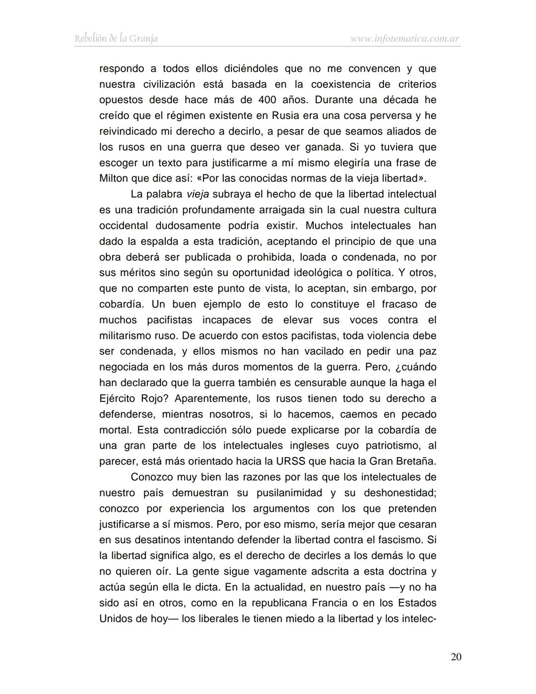 George Orwell
REBELIÓN DE LA
GRANJA
www.infotematica.com.ar Texto de dominio público.
Este texto digital es de DOMINIO PÚBLICO en Argentin