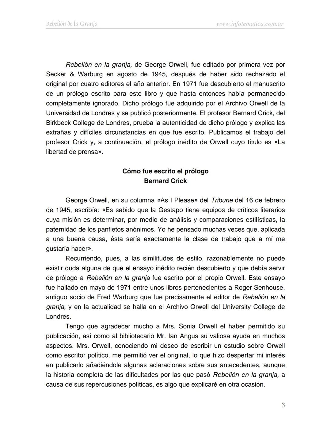George Orwell
REBELIÓN DE LA
GRANJA
www.infotematica.com.ar Texto de dominio público.
Este texto digital es de DOMINIO PÚBLICO en Argentin