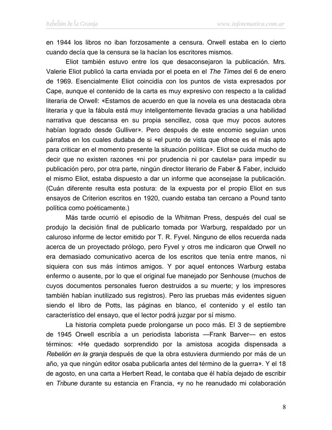 George Orwell
REBELIÓN DE LA
GRANJA
www.infotematica.com.ar Texto de dominio público.
Este texto digital es de DOMINIO PÚBLICO en Argentin