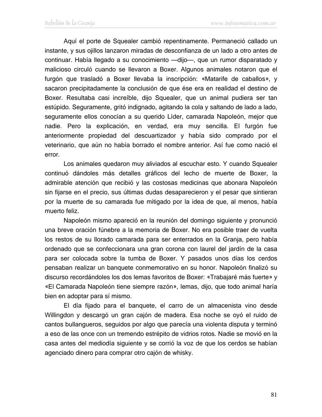 George Orwell
REBELIÓN DE LA
GRANJA
www.infotematica.com.ar Texto de dominio público.
Este texto digital es de DOMINIO PÚBLICO en Argentin