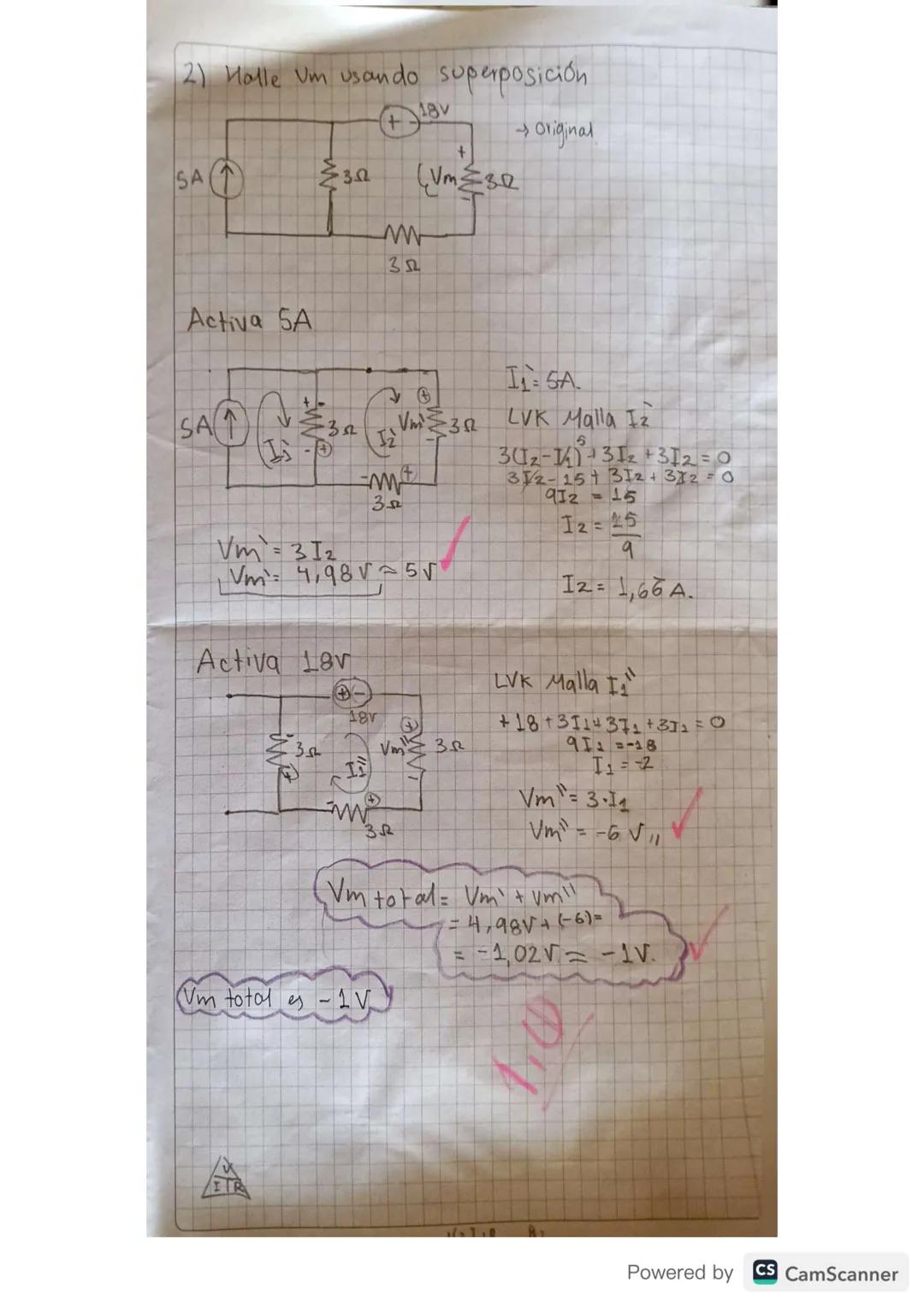 PARCIAL II CORTE
1) Hallar Vo e Io usando analisis de nodos y mallas
• Mallas
+ Vo: 80I2
40Ω
96v
W
W
20Ω
80 v
10Ω
In
4Ω
6Ω
io
Ecuación SM
LV