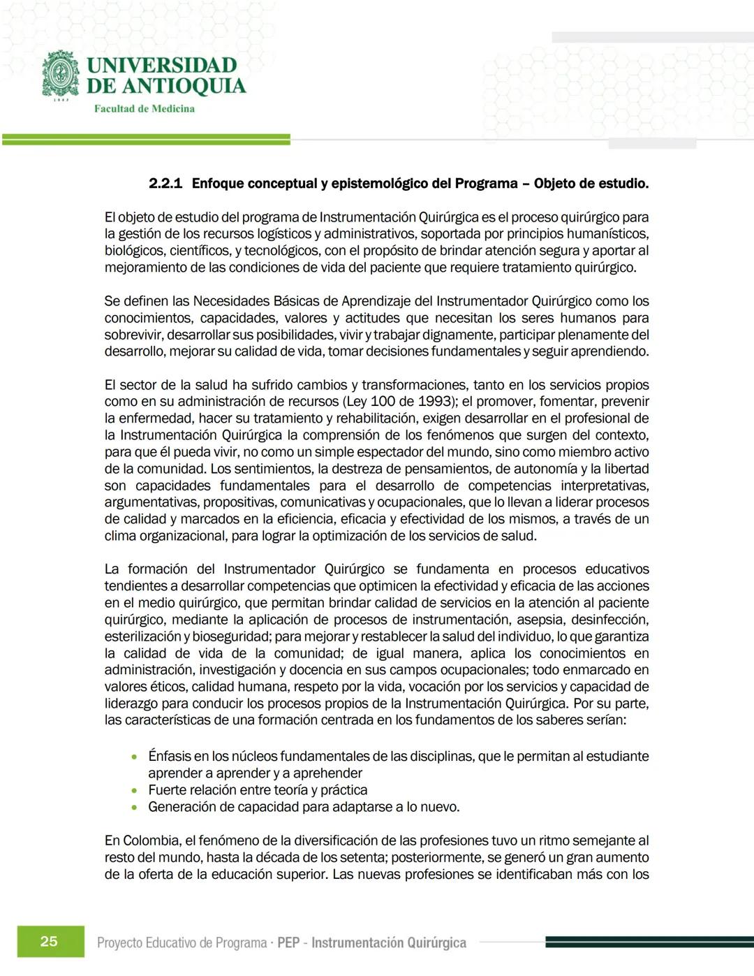 FECHA DE ACTUALIZACIÓN
ENERO 2023
UNIVERSIDAD
DE ANTIOQUIA
Facultad de Medicina
Proyecto Educativo
de Programa
- PEP -
Instrumentación Quirú