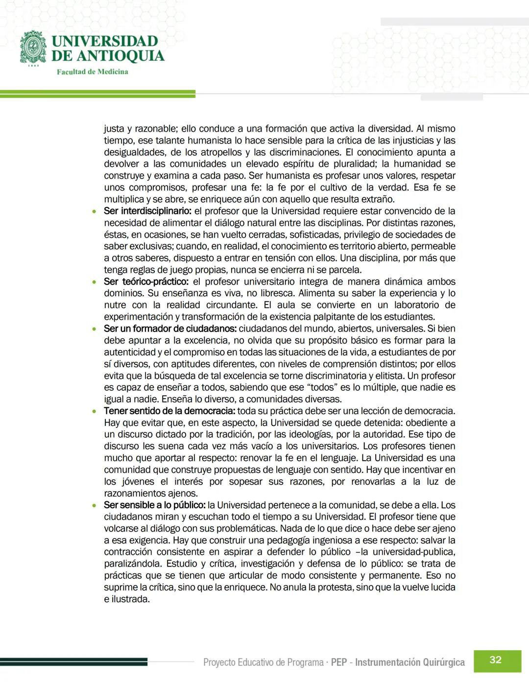 FECHA DE ACTUALIZACIÓN
ENERO 2023
UNIVERSIDAD
DE ANTIOQUIA
Facultad de Medicina
Proyecto Educativo
de Programa
- PEP -
Instrumentación Quirú