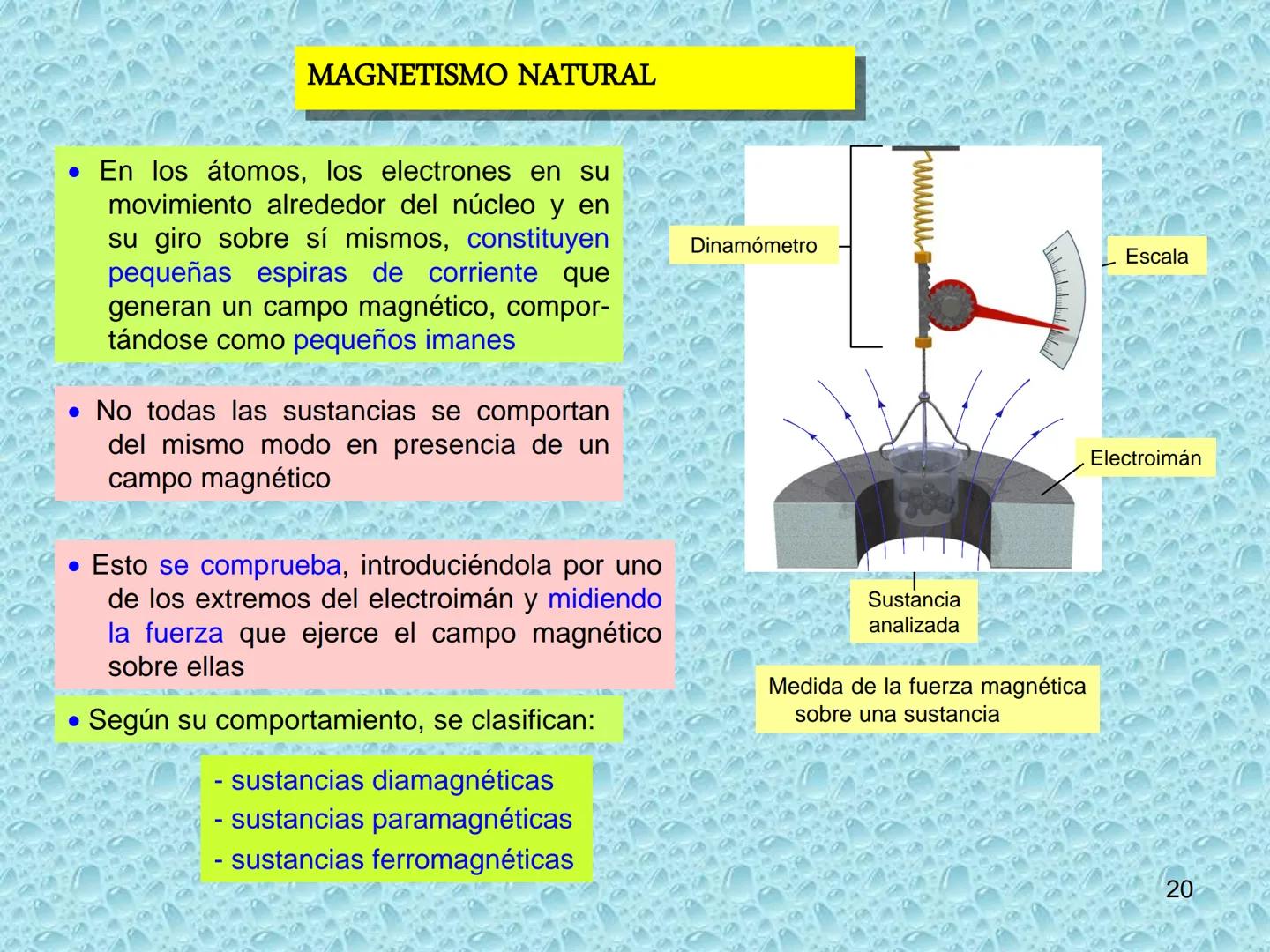 # ELECTROMAGNETISMO
1 MAGNETISMO E IMANES
• Sustancias magnéticas: aquellas que son atraídas por la magnetita. Pueden convertirse
en imanes
