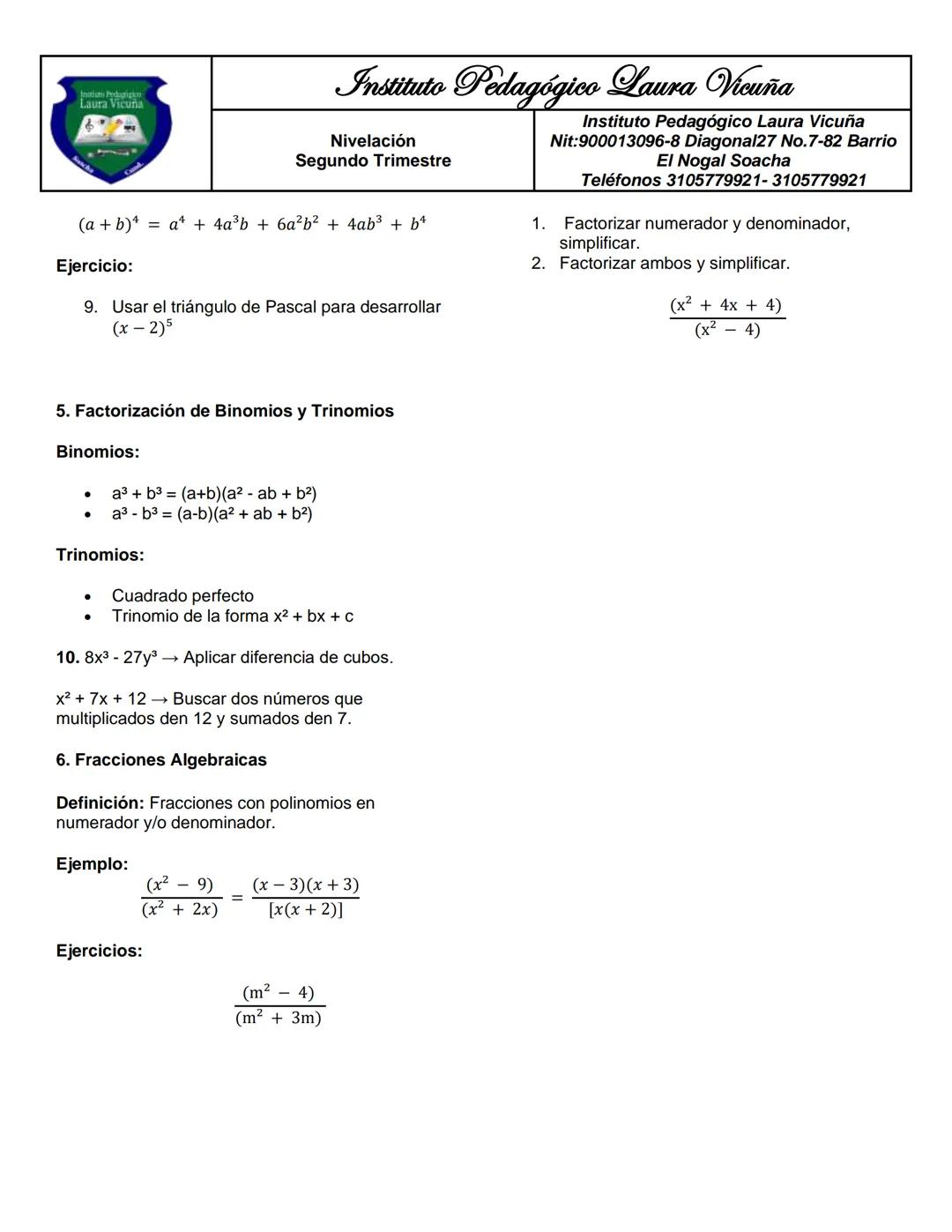 # Laura Vicuña
Instituto Pedagógico Laura Vicuña
Nivelación
Segundo Trimestre
Nivelación segundo Trimestre Grado Octavo
2025
Matemáticas