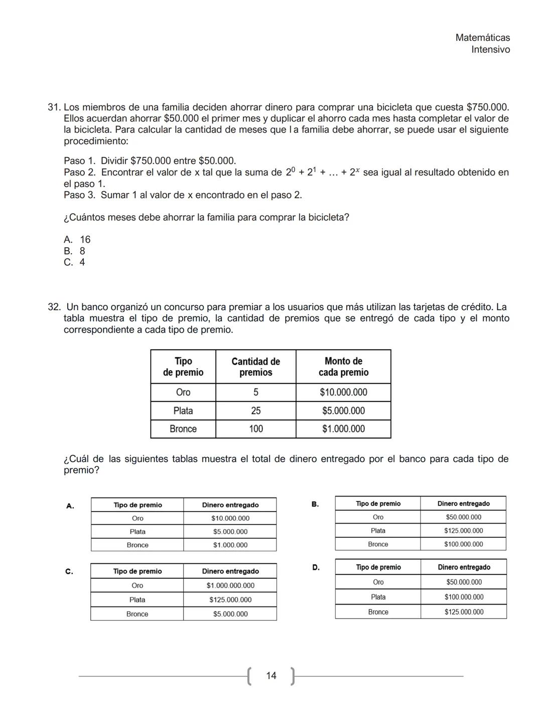 Matemáticas
Intensivo
MATEMÁTICAS
1. La tabla muestra la cantidad de personas contagiadas de un virus en un pequeño hospital, según su
rango