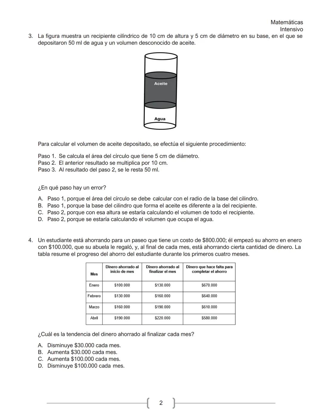 Matemáticas
Intensivo
MATEMÁTICAS
1. La tabla muestra la cantidad de personas contagiadas de un virus en un pequeño hospital, según su
rango