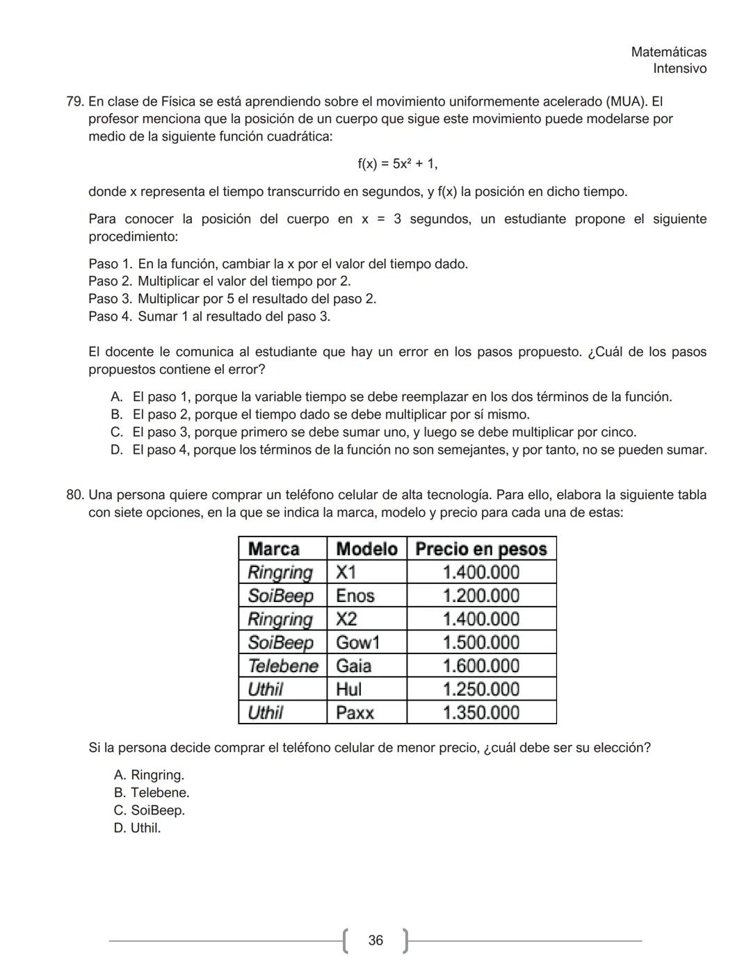 Matemáticas
Intensivo
MATEMÁTICAS
1. La tabla muestra la cantidad de personas contagiadas de un virus en un pequeño hospital, según su
rango