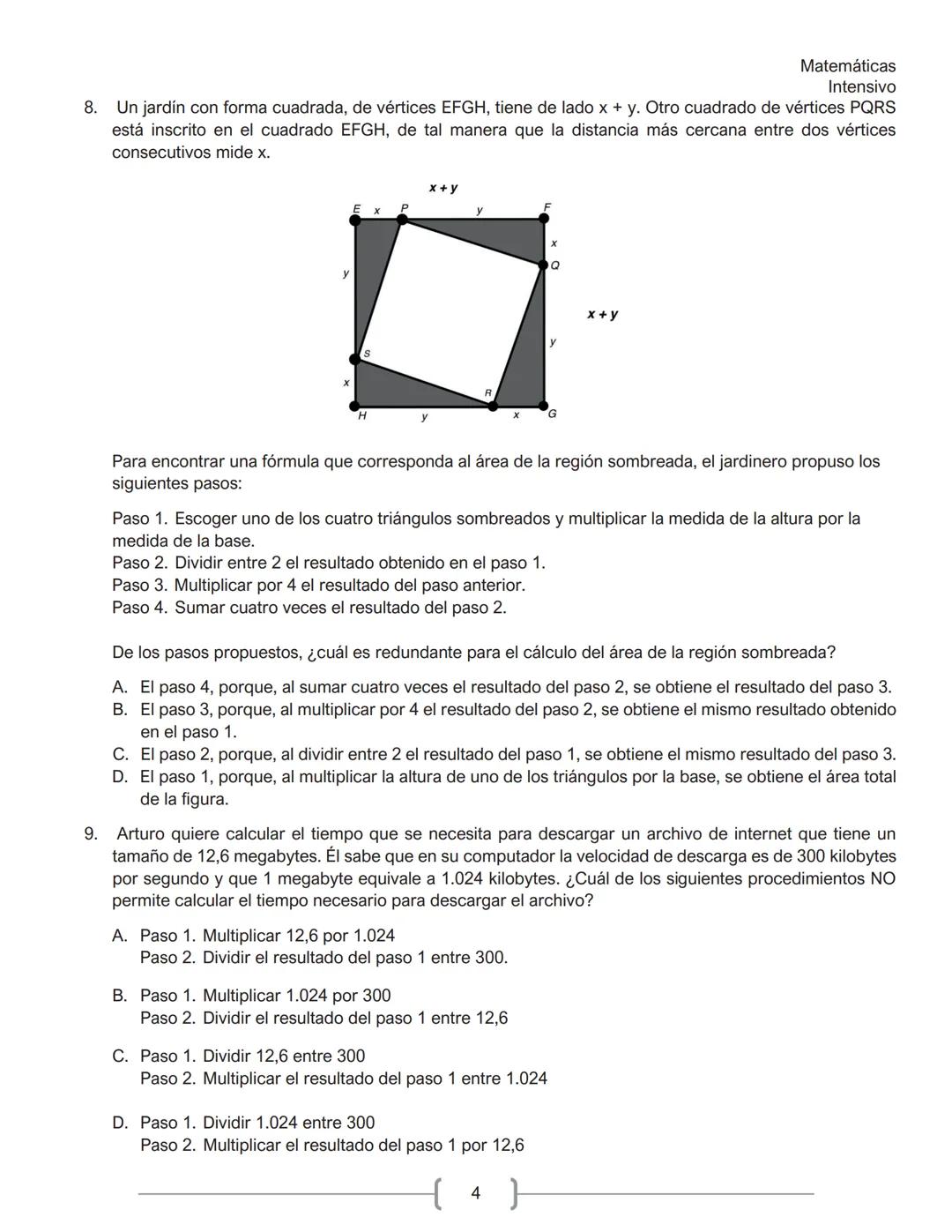 Matemáticas
Intensivo
MATEMÁTICAS
1. La tabla muestra la cantidad de personas contagiadas de un virus en un pequeño hospital, según su
rango