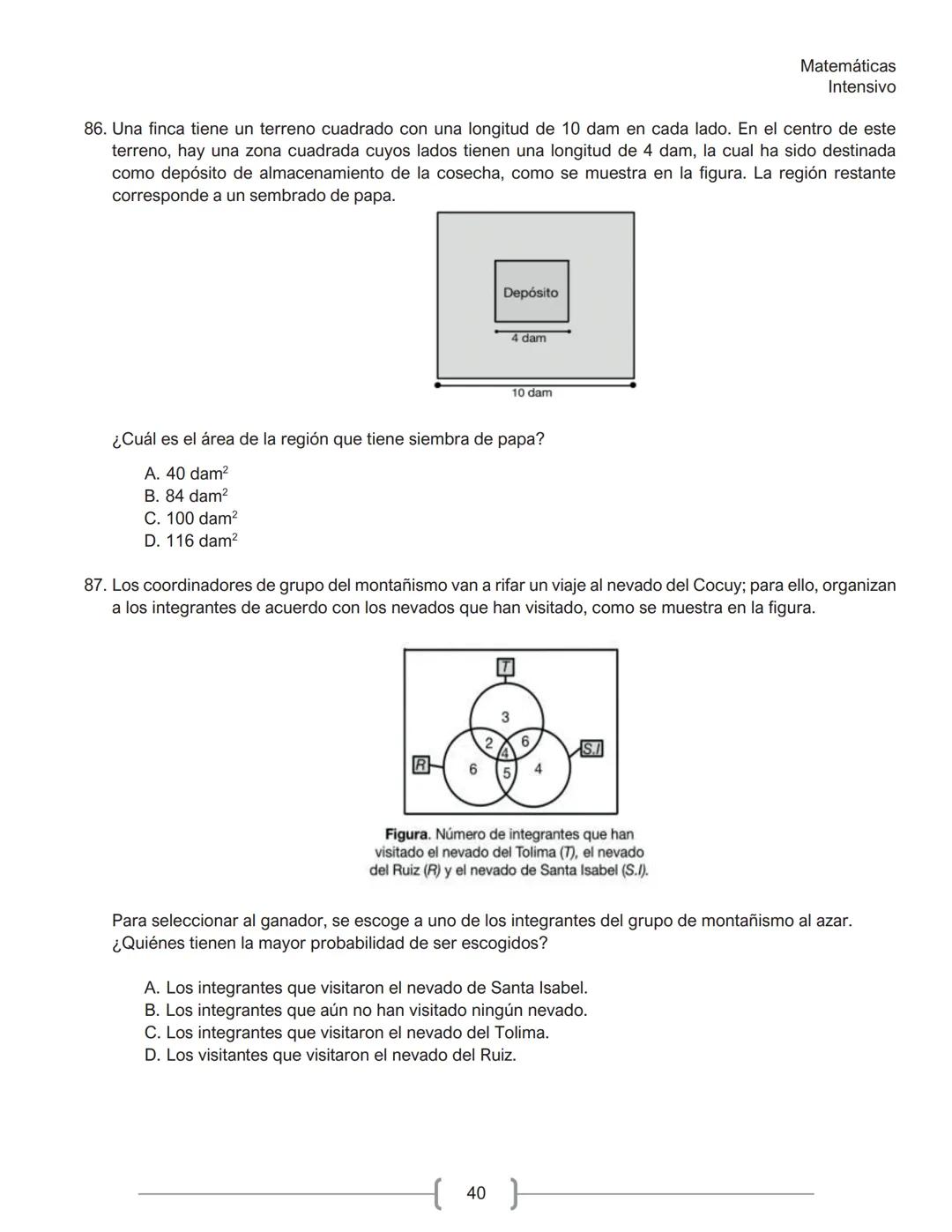 Matemáticas
Intensivo
MATEMÁTICAS
1. La tabla muestra la cantidad de personas contagiadas de un virus en un pequeño hospital, según su
rango