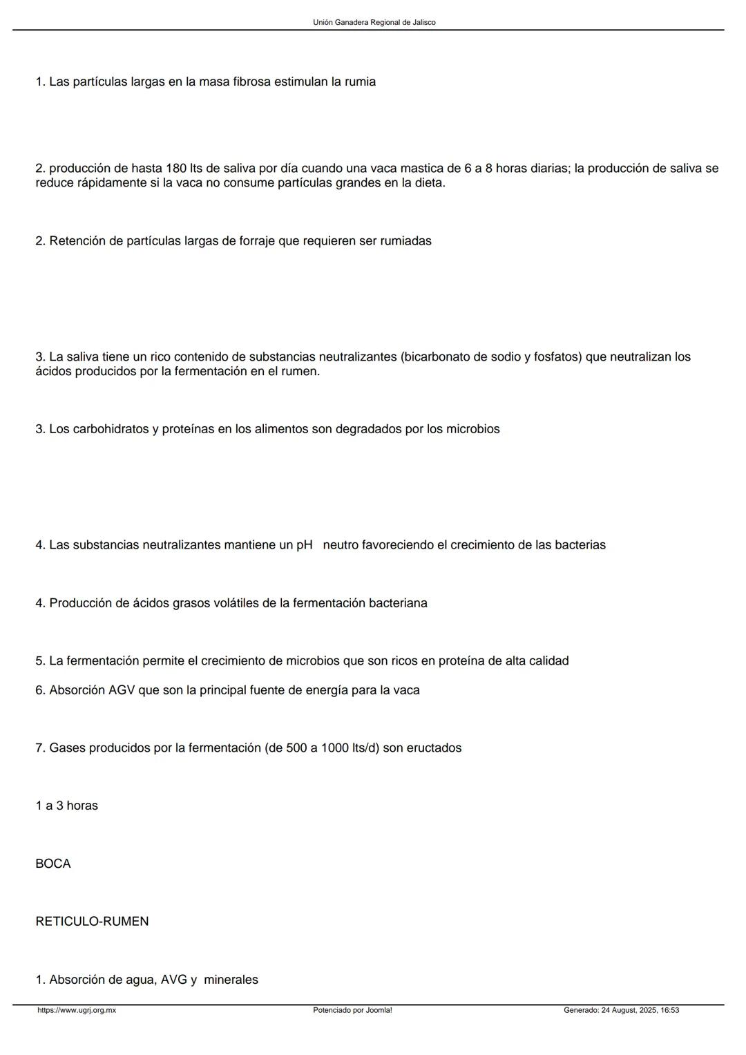 Sistema digestivo de la vaca
DESCRIPCION DEL SISTEMA DIGESTIVO
Unión Ganadera Regional de Jalisco
INTRODUCCION
La digestión es una serie de