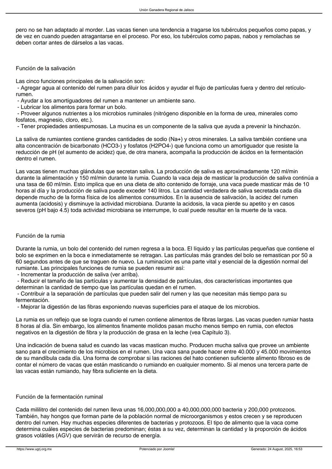 Sistema digestivo de la vaca
DESCRIPCION DEL SISTEMA DIGESTIVO
Unión Ganadera Regional de Jalisco
INTRODUCCION
La digestión es una serie de