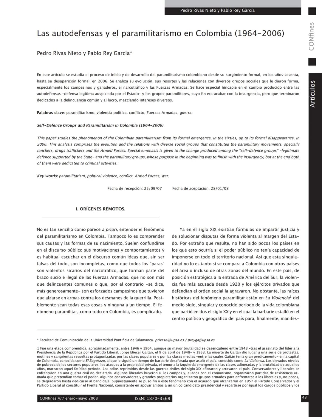 # Pedro Rivas Nieto y Pablo Rey García
# Las autodefensas y el paramilitarismo en Colombia (1964-2006)
Pedro Rivas Nieto y Pablo Rey Garcí