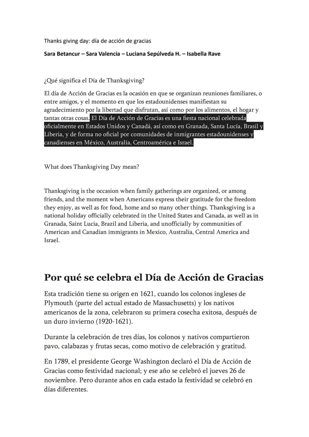 Thanks giving day: día de acción de gracias
Sara Betancur - Sara Valencia - Luciana Sepúlveda H. - Isabella Rave
¿Qué significa el Día de Th