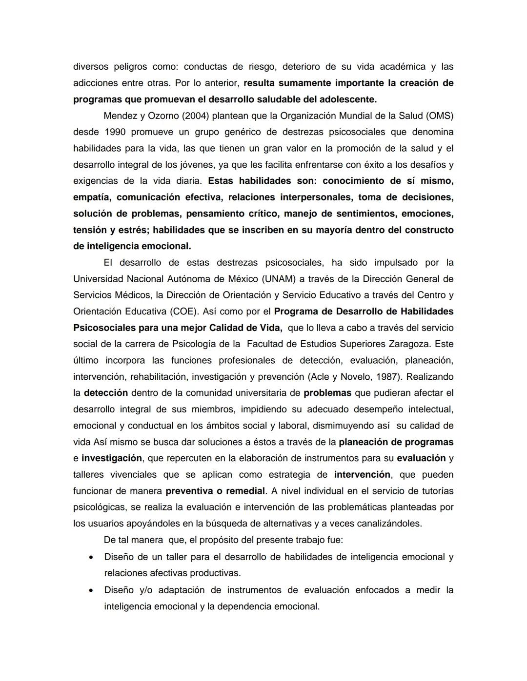 UNIVERSIDAD NACIONAL AUTONOMA DE MÉXICO
FACULTAD DE ESTUDIOS SUPERIORES
"ZARAGOZA"
DESARROLLO DE LA INTELIGENCIA EMOCIONAL
Y RELACIONES AFEC