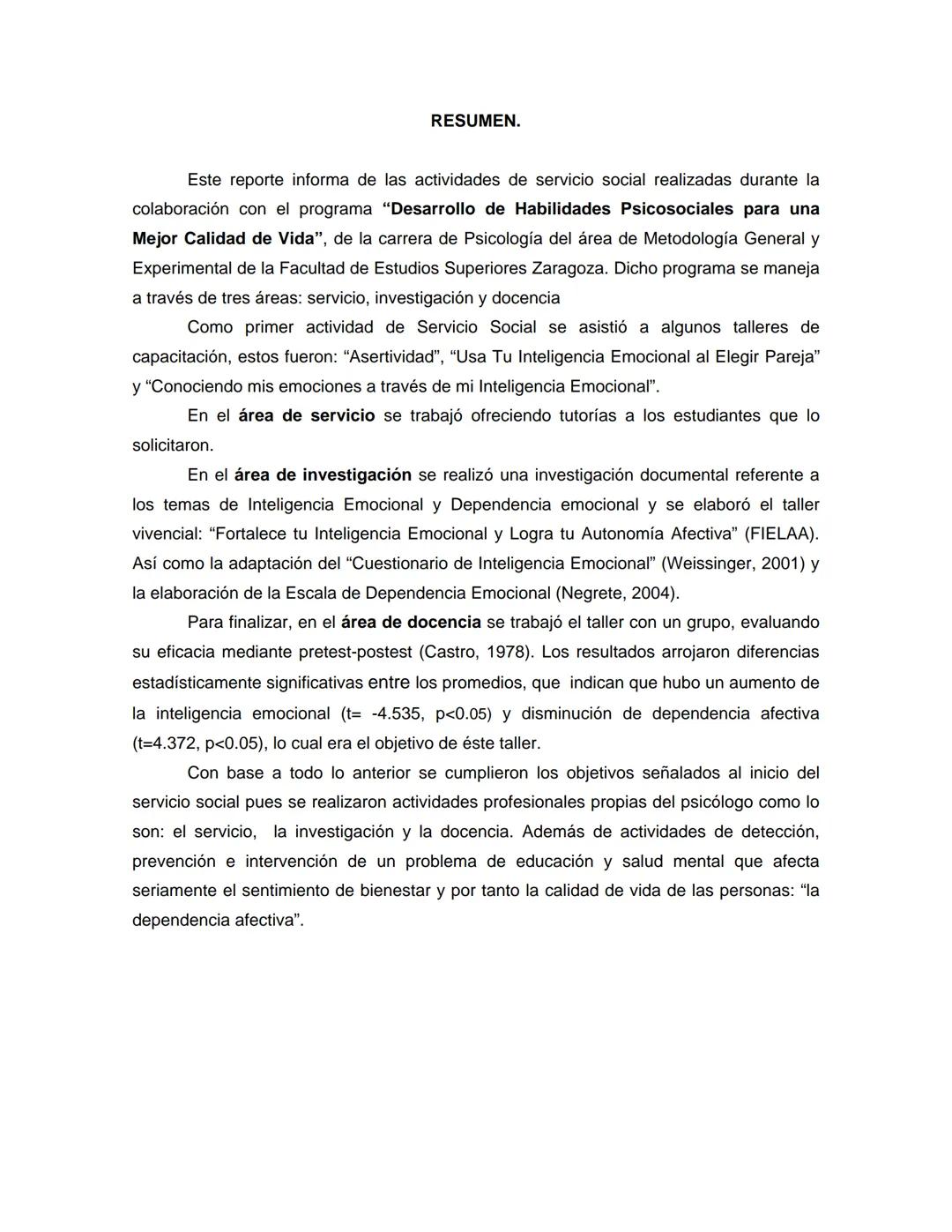 UNIVERSIDAD NACIONAL AUTONOMA DE MÉXICO
FACULTAD DE ESTUDIOS SUPERIORES
"ZARAGOZA"
DESARROLLO DE LA INTELIGENCIA EMOCIONAL
Y RELACIONES AFEC