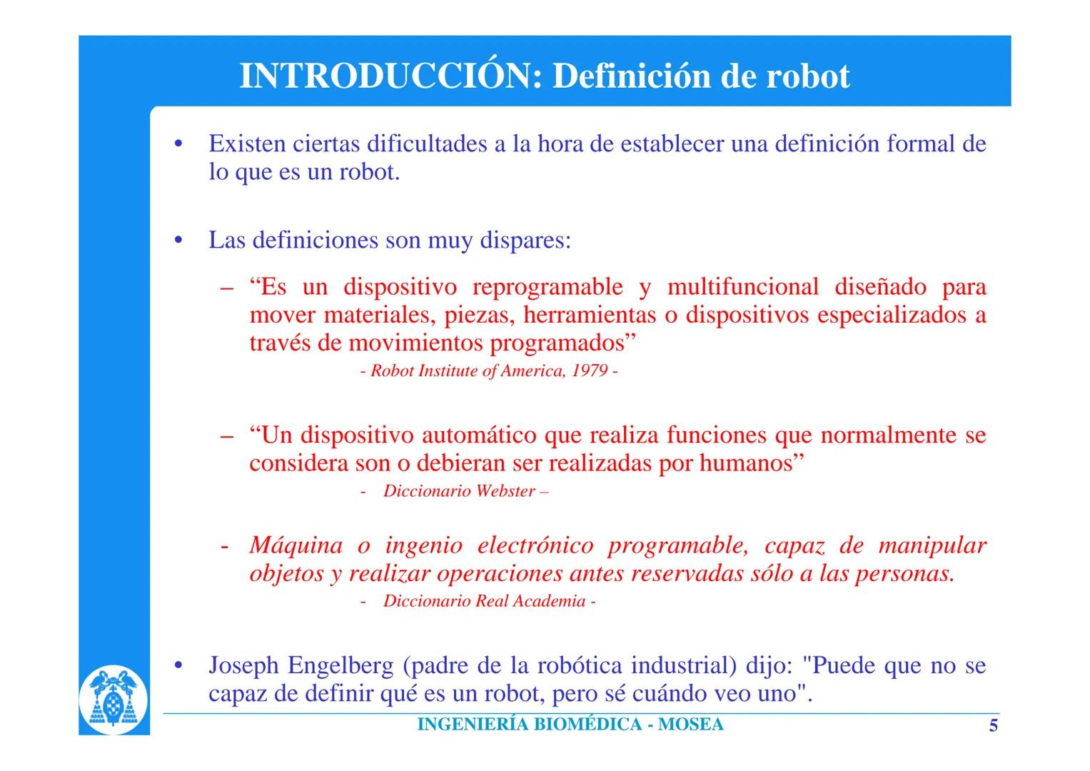 # INTRODUCCIÓN A LA ROBÓTICA
Rafael Barea
Departamento de Electrónica. Universidad de Alcalá.
Alcalá de Henares. Madrid. (Spain)
barea@d