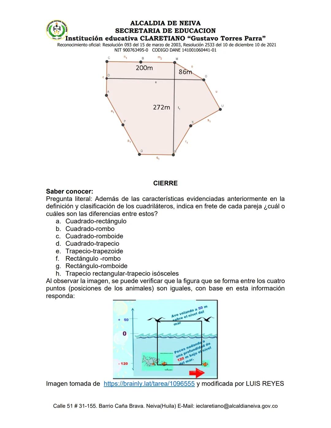 # ALCALDIA DE NEIVA
SECRETARIA DE EDUCACION
Institución educativa CLARETIANO "Gustavo Torres Parra"
Reconocimiento oficial: Resolución 093 d