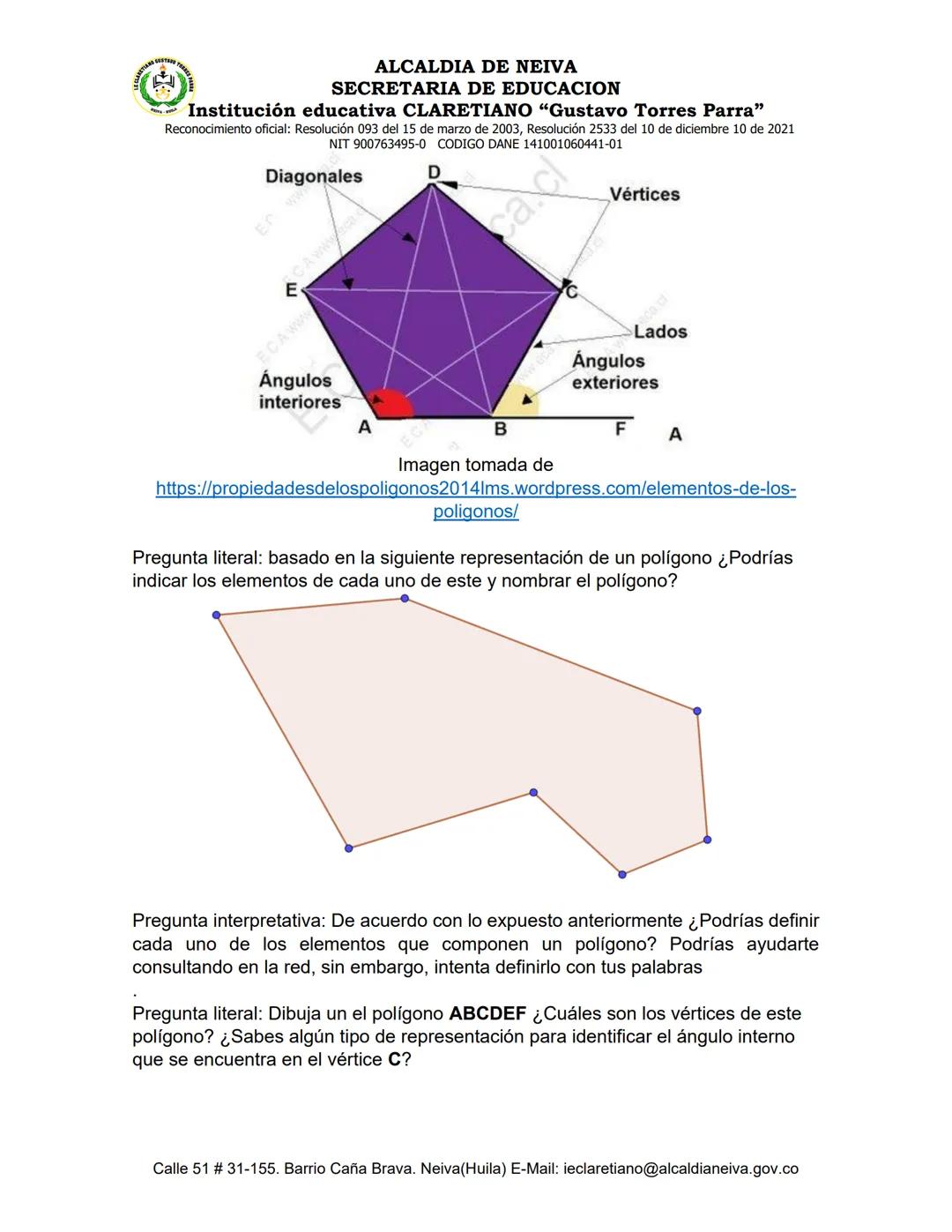 # ALCALDIA DE NEIVA
SECRETARIA DE EDUCACION
Institución educativa CLARETIANO "Gustavo Torres Parra"
Reconocimiento oficial: Resolución 093 d
