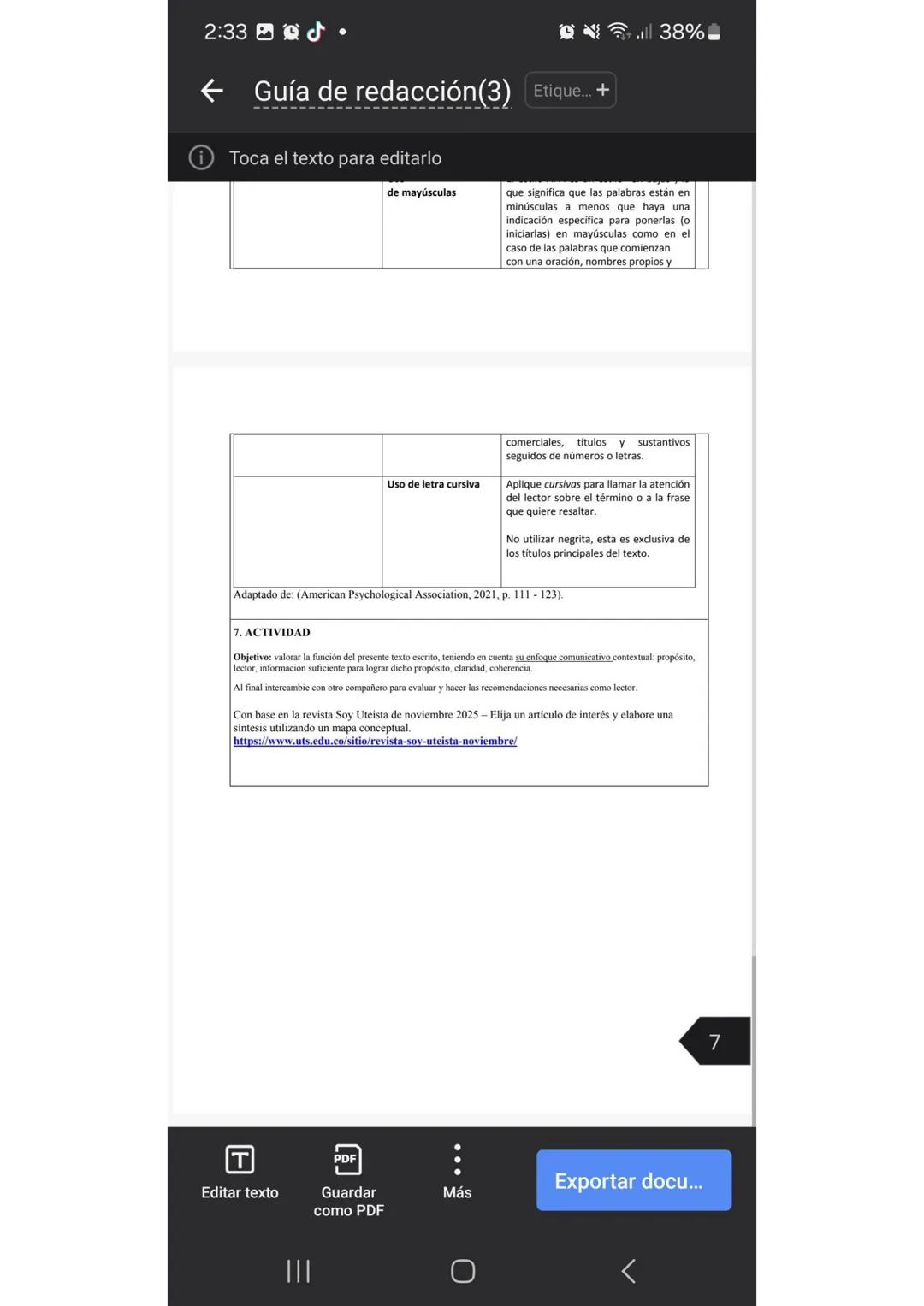 2:32.
Guía de redacción (3) Etique... +
Toca el texto para editarlo
universitario, cotidiano y profesional.
38%
2. COMPETENCIAS GENERICA