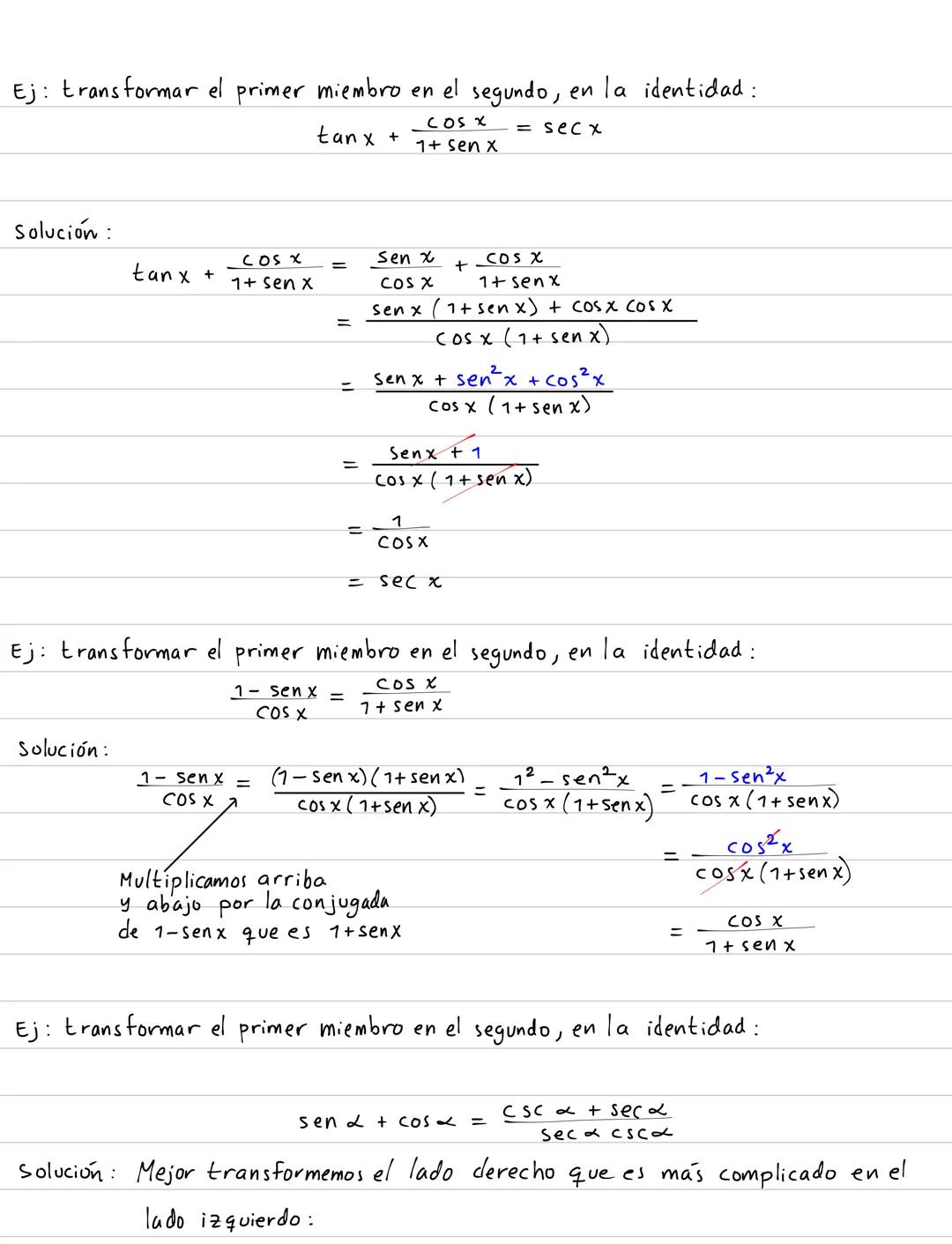 Clase 24, álgebra y trigonometría
Cumprobación de identidades trigonométricas
En esta clase vamos a verificar algunas identidades trigonomét