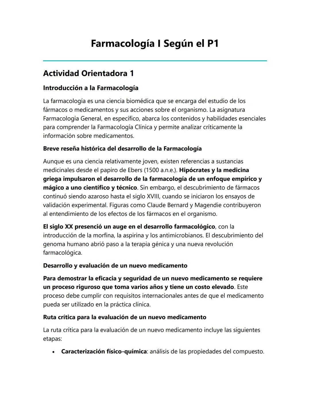 # FARMACOLOGIA I
--- Según el P1 --- # Farmacología I Según el P1
## Actividad Orientadora 1
### Introducción a la Farmacología
La farma