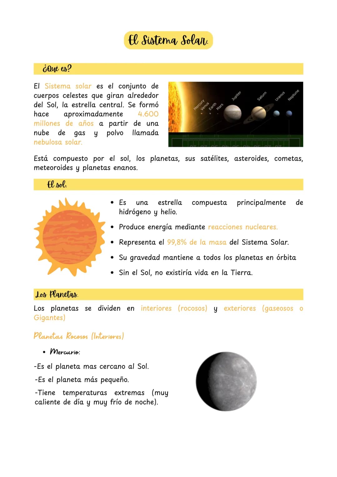 # El Sistema Solar
¿Qué es?
El Sistema solar es el conjunto de
cuerpos celestes que giran alrededor
del Sol, la estrella central. Se formó