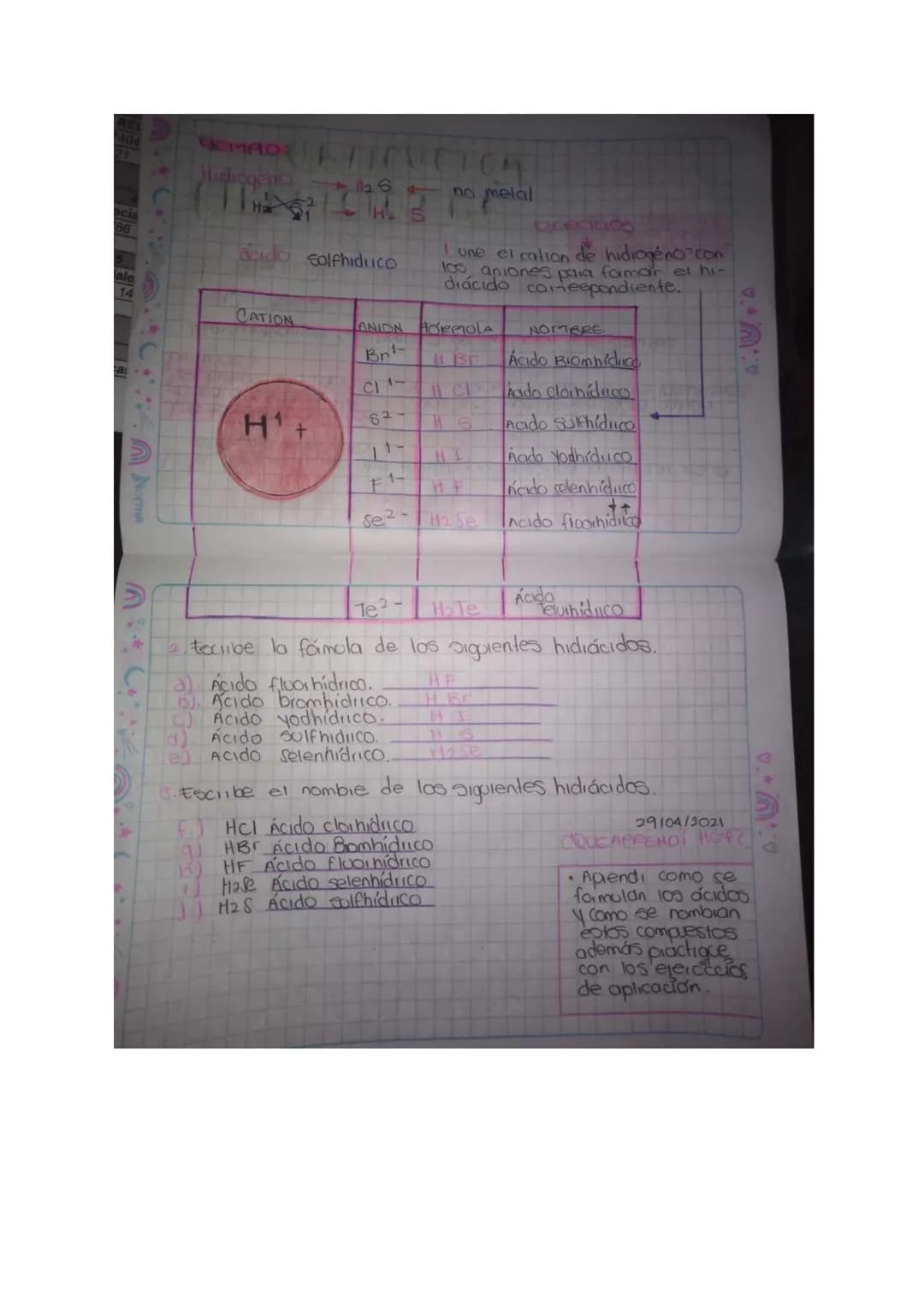 Topic Nomenclatura de ácidos.
# ÁCIDOS
## HIDRÁCIDOS
## OXACIDOS
H+ NM
1. HIDRÁCIDOS
* También conocido como ácidos binarios.
* No