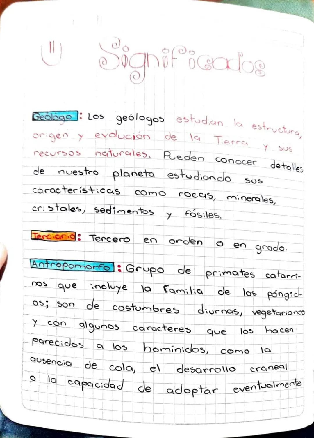# Significados
Geologo: Los geólogos estudian la estructura,
origen y evolución de la Tierra y sus
recursos naturales. Pueden conocer detal