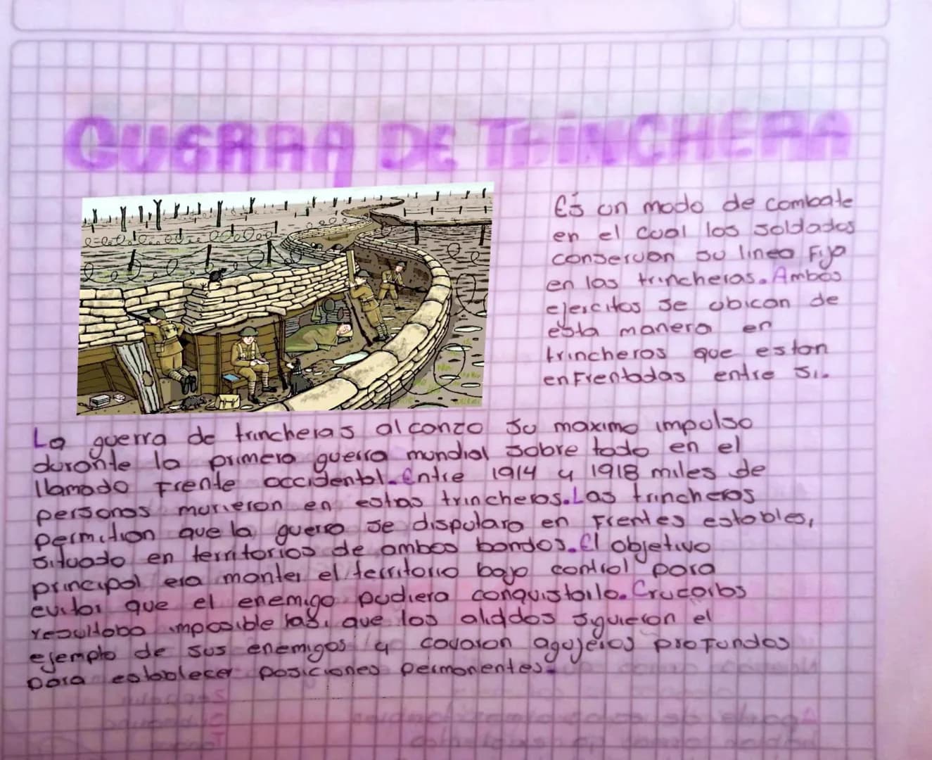 # GUERRA DE TRINCHERA
Es un modo de combate
en el cual los soldados
conservan su línea fija
en las trincheras. Ambos
ejércitos se ubican de