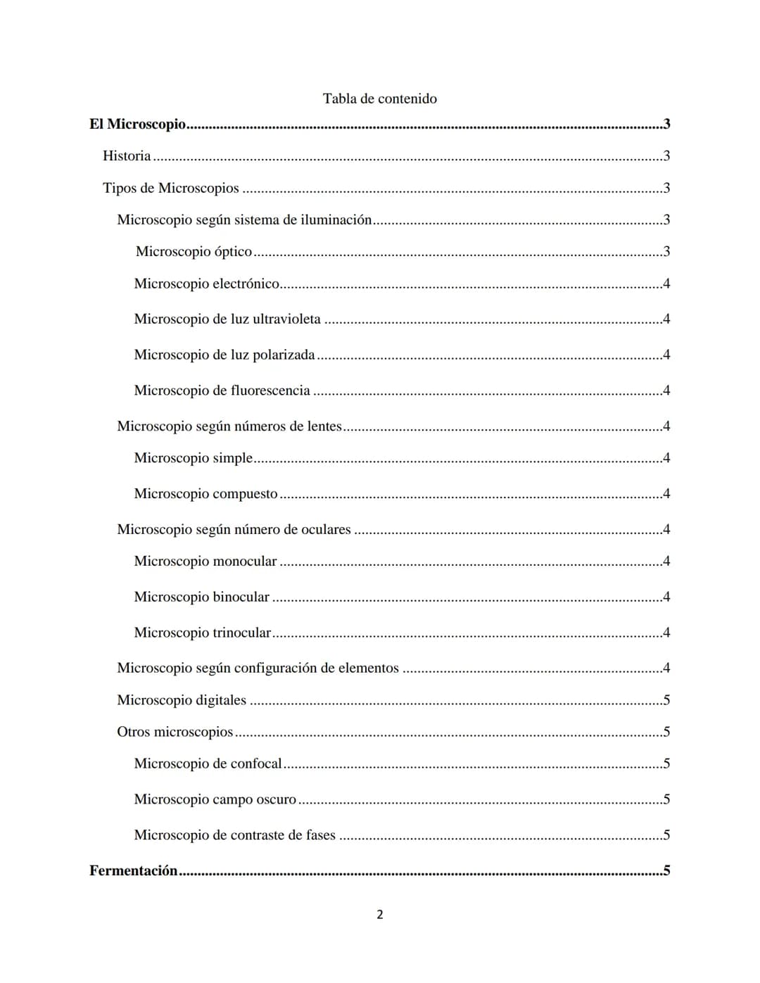 # Tabla de contenido
## El Microscopio.....................................................................................................