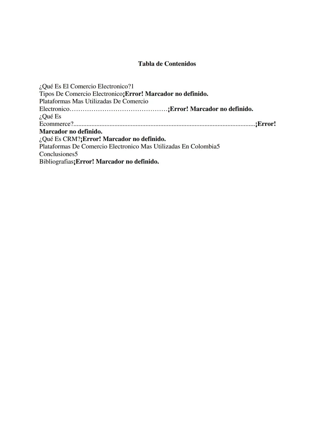 # Tabla de Contenidos
¿Qué Es El Comercio Electronico?1
Tipos De Comercio Electronico;Error! Marcador no definido.
Plataformas Mas Utilizad