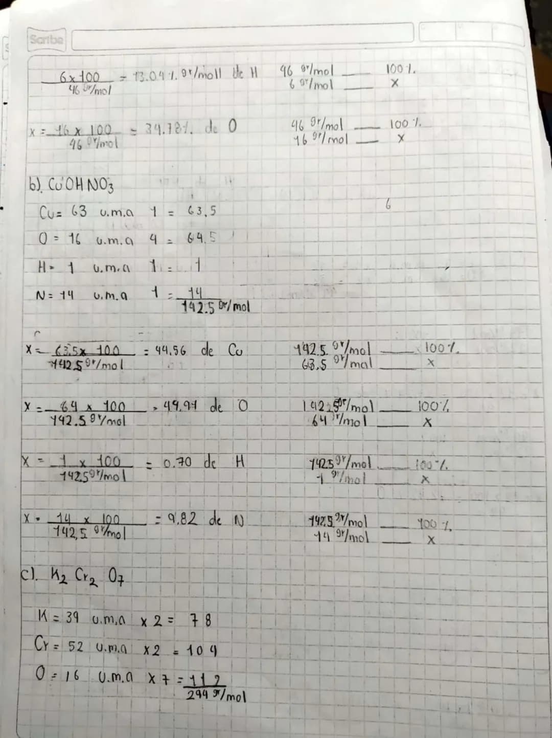 H H H H
01/02/2023
# COMPOCICION PORCENTUAL
## EJEMPLO
CO$_2$
C= 12 u.m.a x1 = 12
O= 16 u.m. a x2 = 32
44 gr/mod
44 gr/mol 100%
12gr/m