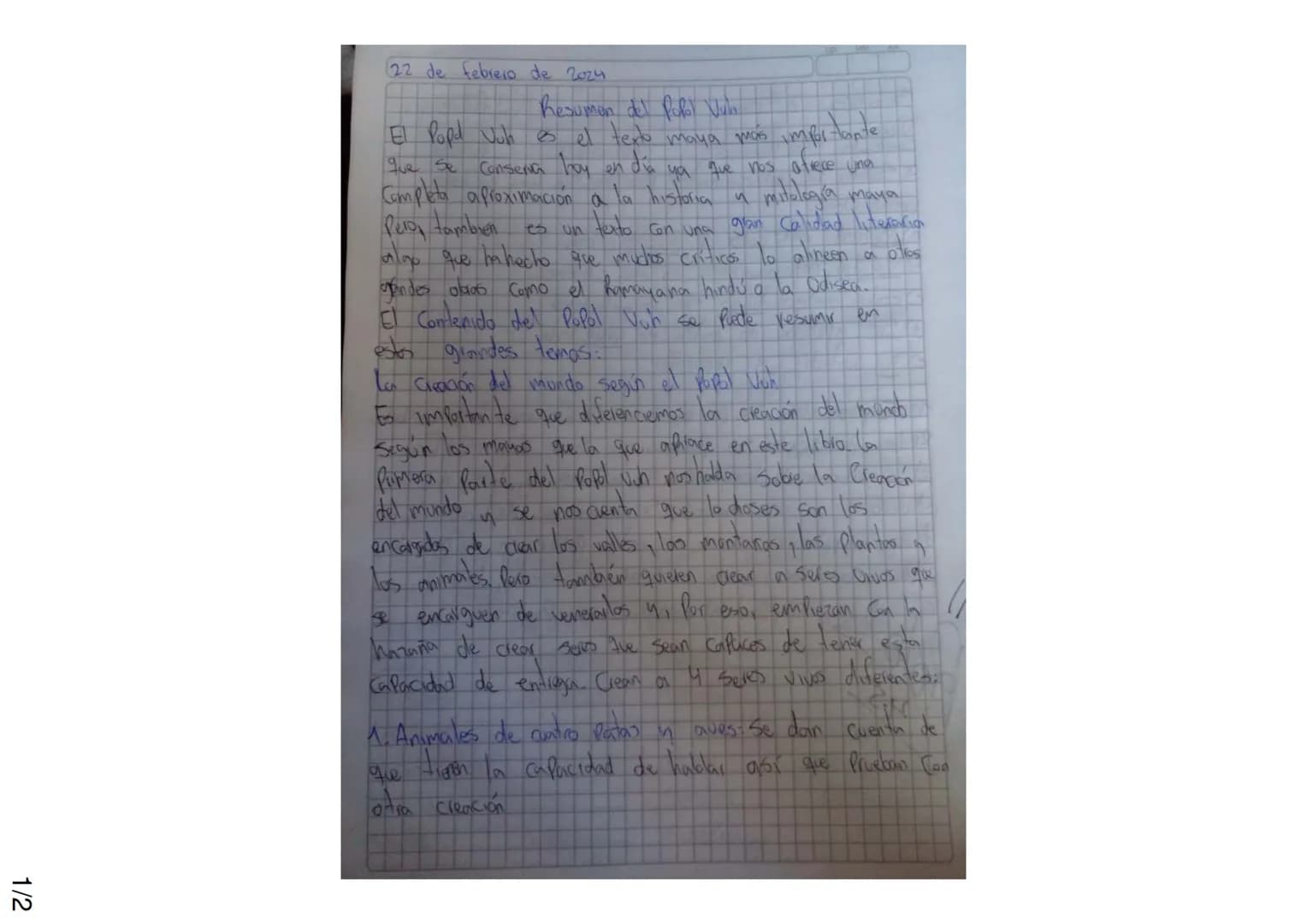 22 de febrero de 2024
## Resumen del Popol Vuh
El Popol Vuh es el texto maya más importante que se conserva hoy en día ya que nos ofrece u