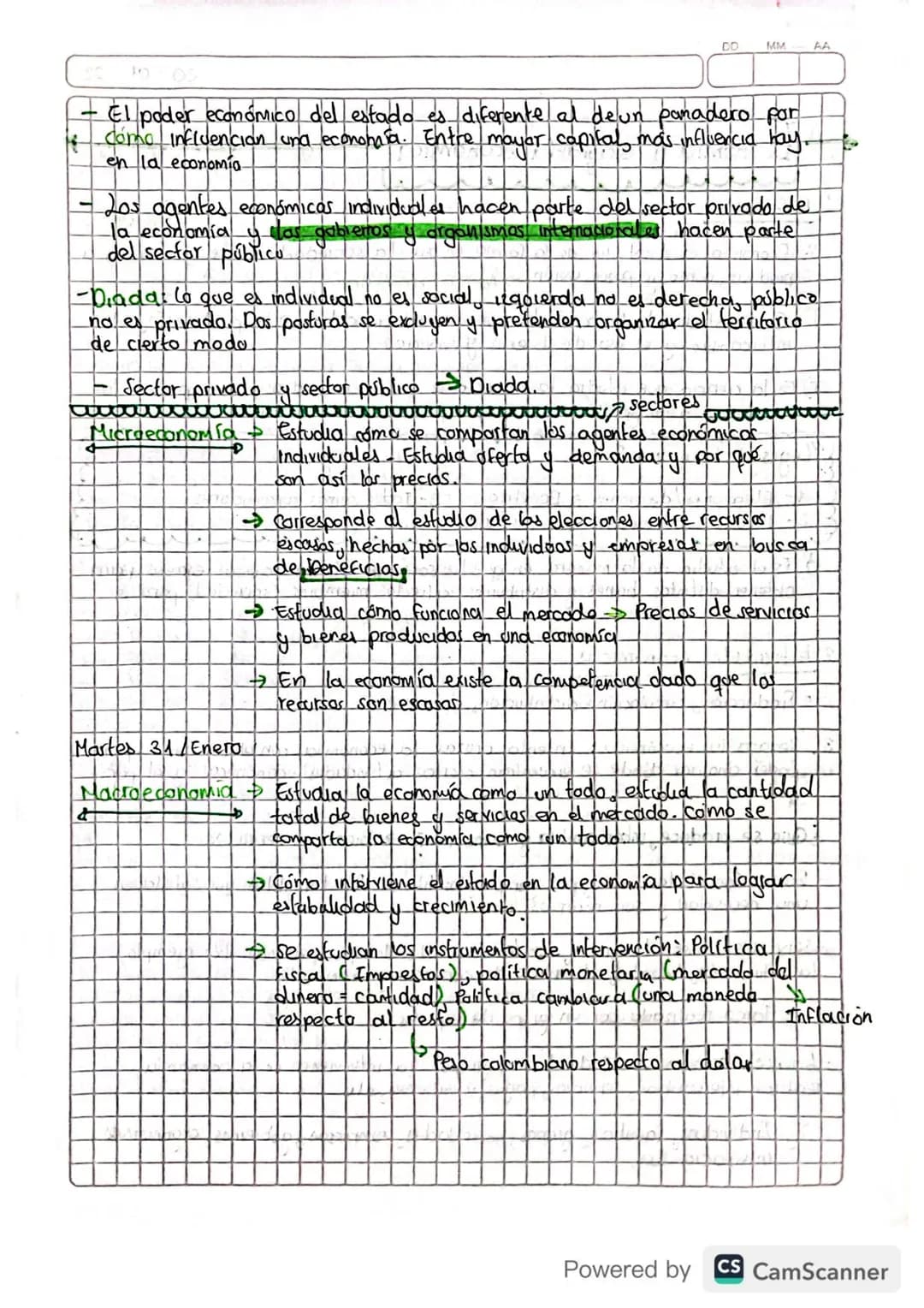 DO MM AA
30 01 23
# Economía y Gografía económica
## 1. Definición
A
A
Bienes
a) Economía es el estudio de la forma en que la sociedad dec