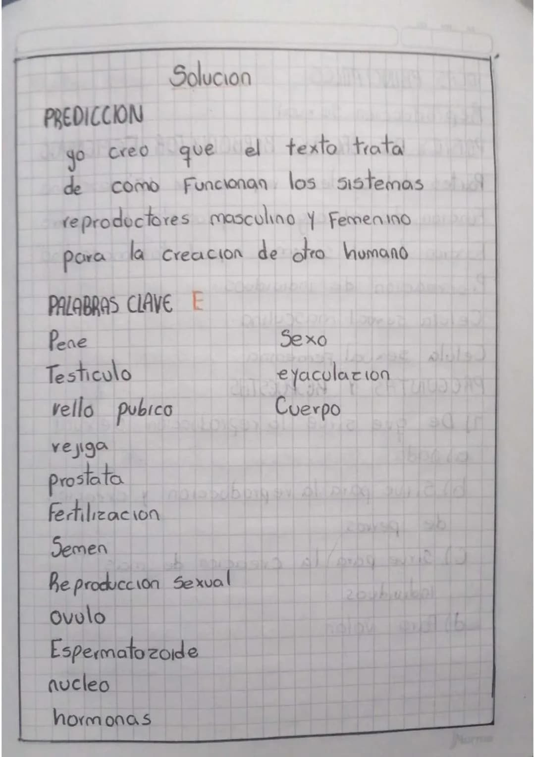 # Solucion
# PREDICCION
yo creo que el texto trata
de como Funcionan los sistemas
reproductores masculino y Femenino
para la creacion de ot